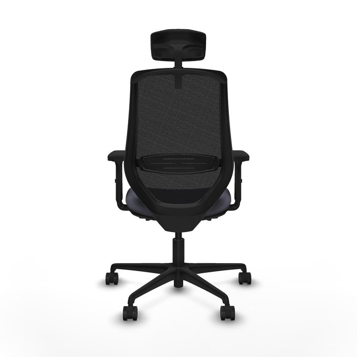 Silla de oficina Mardos con mecanismo Sincro/Traslack tapizada con Tela color Gris oscuro y malla color Negro. Equipada con lumbar 1D, Brazos 2D, Cabecero 2D y Ruedas 65mm nailon
