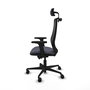 Silla de oficina Mardos con mecanismo Sincro/Traslack tapizada con Tela color Gris oscuro y malla color Negro. Equipada con lumbar 1D, Brazos 2D, Cabecero 2D y Ruedas 65mm nailon