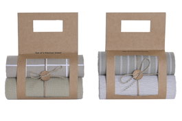 DKD Home Decor Set de 2 Paños de Cocina de Algodón con Rayas y Cuadros