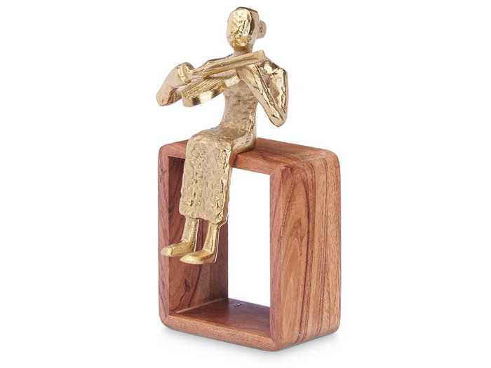 Giftdecor Figura Metal Violín Oro con Soporte Madera 13x27x13 cm (Set de 6)