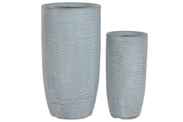 DKD Home Decor Set de 2 Maceteros de Magnesia y Fibra de Vidrio Gris 33x33x62 cm