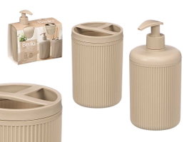 BERILO Set de Dispensador y Vaso Rayas Beige