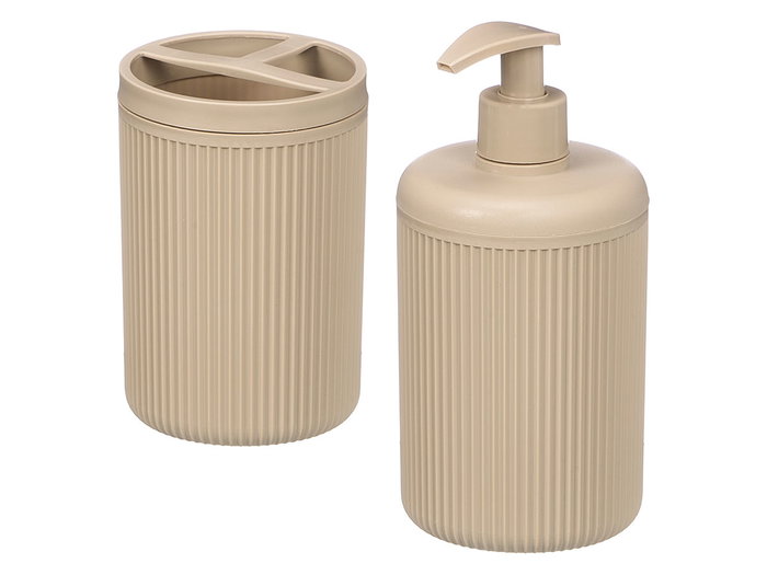 BERILO Set de Dispensador y Vaso Rayas Beige
