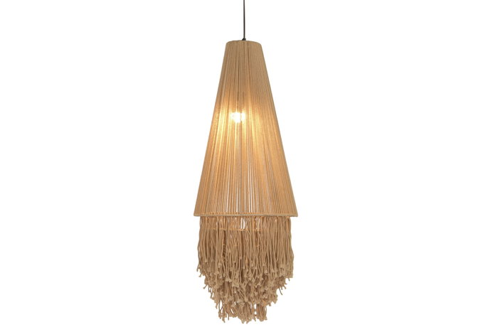 DKD Home Decor Lámpara de Techo de Algodón y Metal con Flecos, Crudo DKD Home Decor Lámpara de Techo de Algodón y Metal con Flecos, Crudo