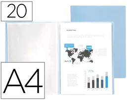 Liderpapel Carpeta Escaparate 20 Fundas Polipropileno DIN A4 Celeste Opaco