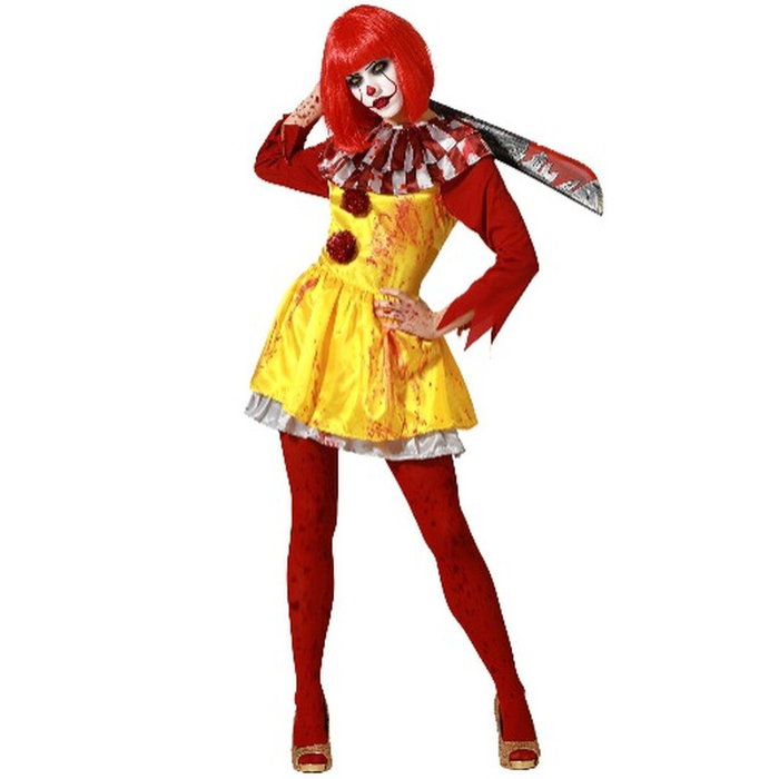 Atosa Disfraz de Payasa Amarilla con Vestido Corto y Detalles de Sangre para Mujer Adulta Atosa Disfraz de Payasa Amarilla con Vestido Corto y Detalles de Sangre para Mujer Adulta