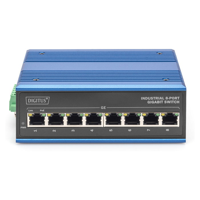 Digitus DN-651121 Switch PoE Industrial de 8 Puertos Gigabit No Gestionado, 16 Gbit/s, Montaje en Pared/DIN, 48-57 V, -40 a 85 grados C