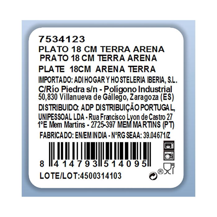 Plato Llano Porcelana Terra Ariane 18 cm