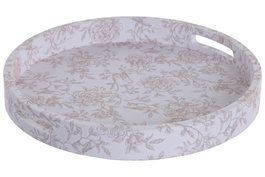 DKD Home Decor Bandeja Lino Madera 40x40x5 Floral Tapizado Blanco