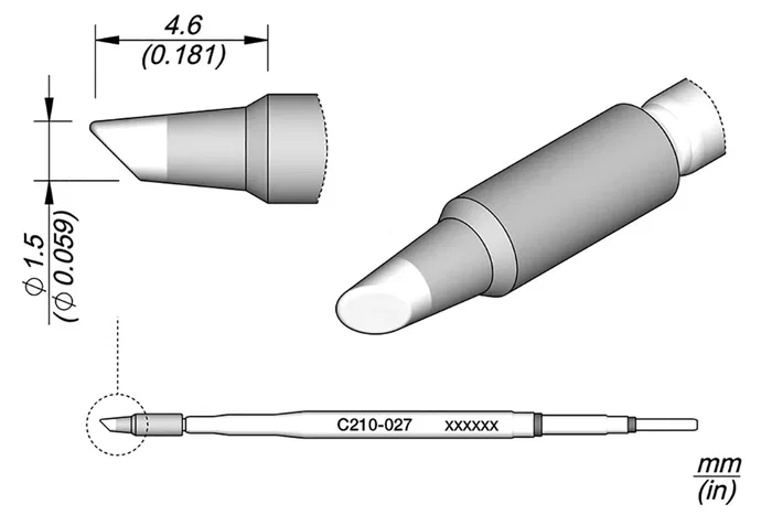 JBC TOOLS Punta de soldadura tipo horma 1,5 mm JBC TOOLS Punta de soldadura tipo horma 1,5 mm