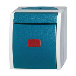 BUSCH JAEGER 2CKA001085A1607 Interruptor basculante estanco, piloto rojo, gris/verde azulado mate, IP44