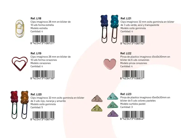 Imaginovo Expositor de sobremesa de cartón con 51 blister y cajas surtidas para clips - 450x780 mm