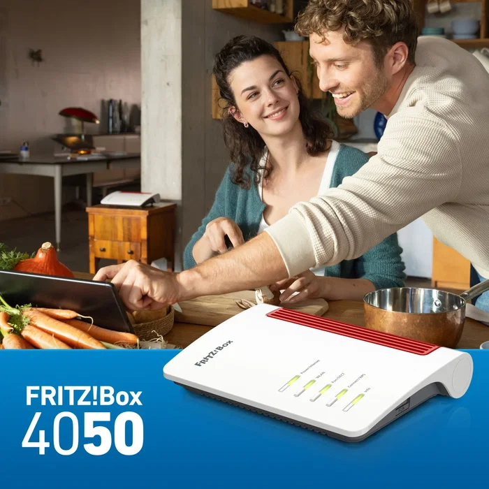 AVM FRITZ!Box 4050 Router Wi-Fi 6 Mesh Doble Banda Blanco y Rojo