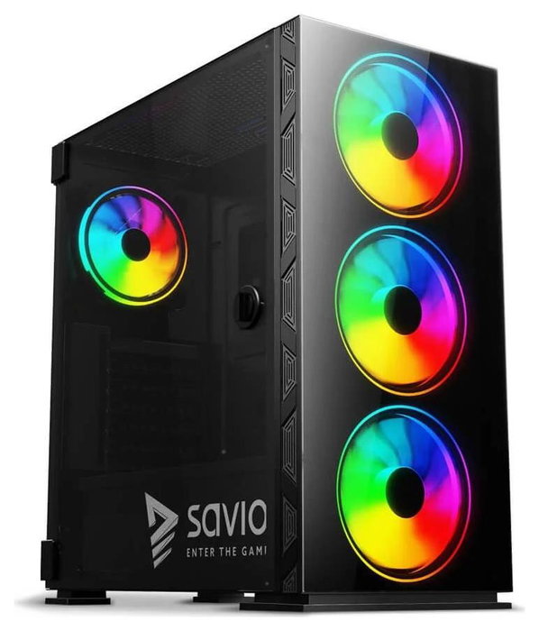 Savio Prime X1 Caja PC ATX Mid-Tower Cristal Templado 4 Ventiladores ARGB 120mm