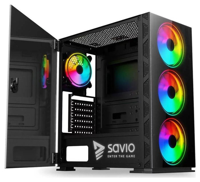 Savio Prime X1 Caja PC ATX Mid-Tower Cristal Templado 4 Ventiladores ARGB 120mm