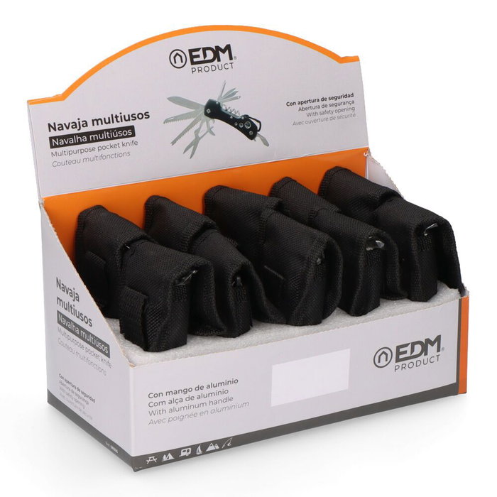 Edm Multiherramienta Kilimanjaro Negra, Navaja Acero Inoxidable 420 con Mosquetón y Estuche