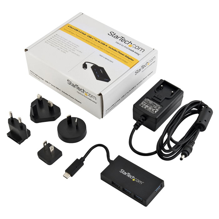 StarTech.com Hub USB 3.2 Gen 1 de 4 Puertos USB-A con USB-C Negro HB30C4AFS