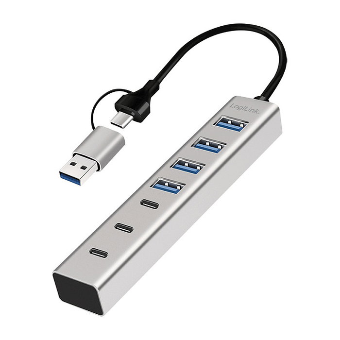 LogiLink Hub USB 3.0 de 7 puertos con 4x USB-A y 3x USB-C, aluminio LogiLink Hub USB 3.0 de 7 puertos con 4x USB-A y 3x USB-C, aluminio
