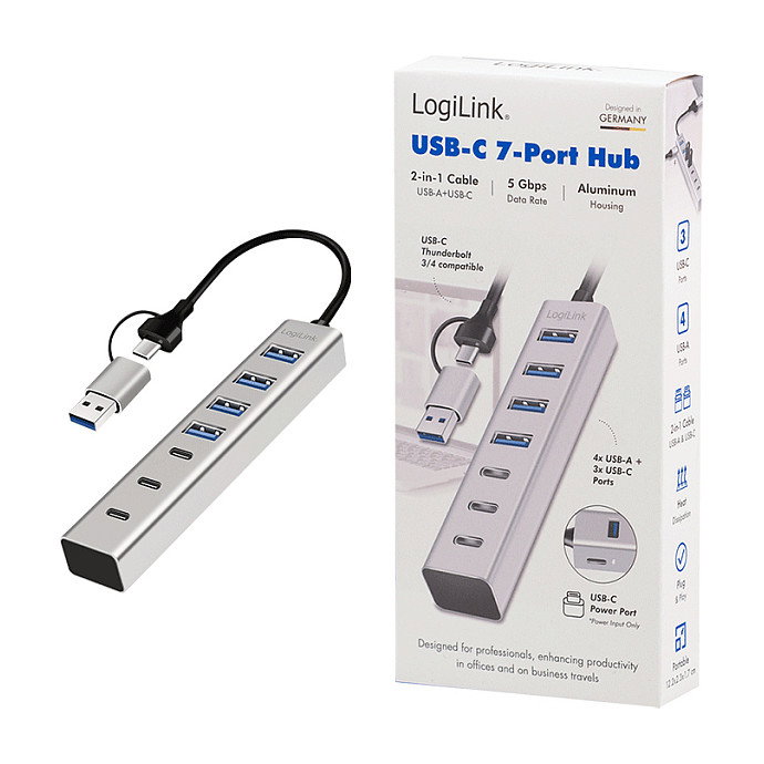 LogiLink Hub USB 3.0 de 7 puertos con 4x USB-A y 3x USB-C, aluminio LogiLink Hub USB 3.0 de 7 puertos con 4x USB-A y 3x USB-C, aluminio