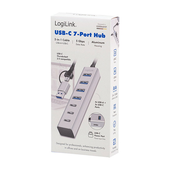 LogiLink Hub USB 3.0 de 7 puertos con 4x USB-A y 3x USB-C, aluminio LogiLink Hub USB 3.0 de 7 puertos con 4x USB-A y 3x USB-C, aluminio