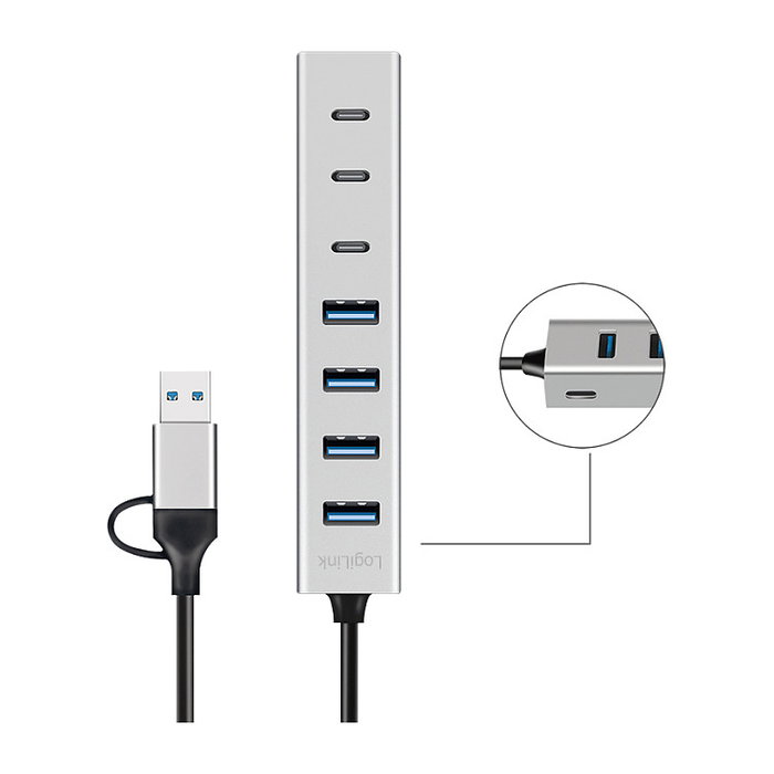 LogiLink Hub USB 3.0 de 7 puertos con 4x USB-A y 3x USB-C, aluminio LogiLink Hub USB 3.0 de 7 puertos con 4x USB-A y 3x USB-C, aluminio