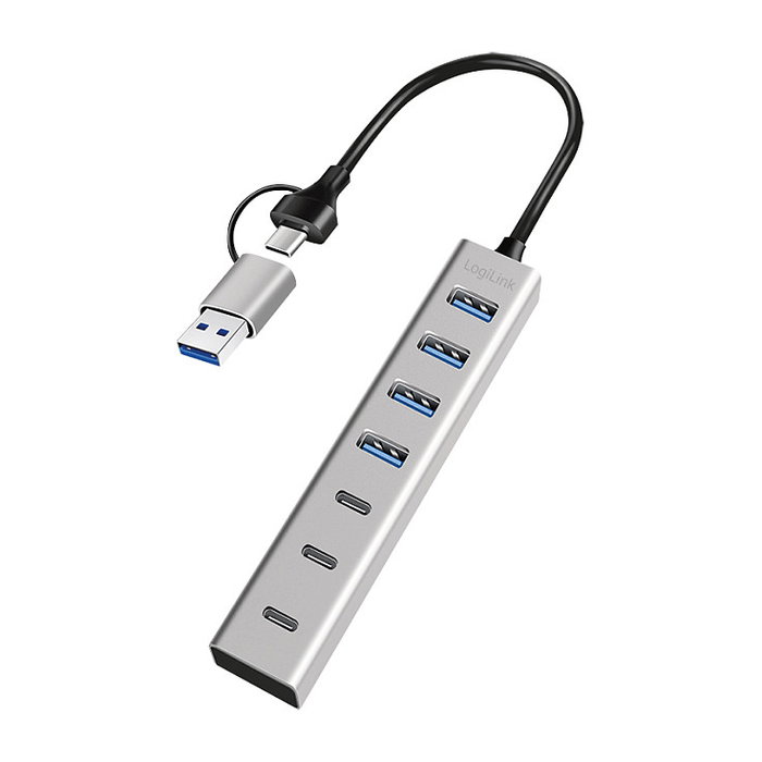 LogiLink Hub USB 3.0 de 7 puertos con 4x USB-A y 3x USB-C, aluminio LogiLink Hub USB 3.0 de 7 puertos con 4x USB-A y 3x USB-C, aluminio