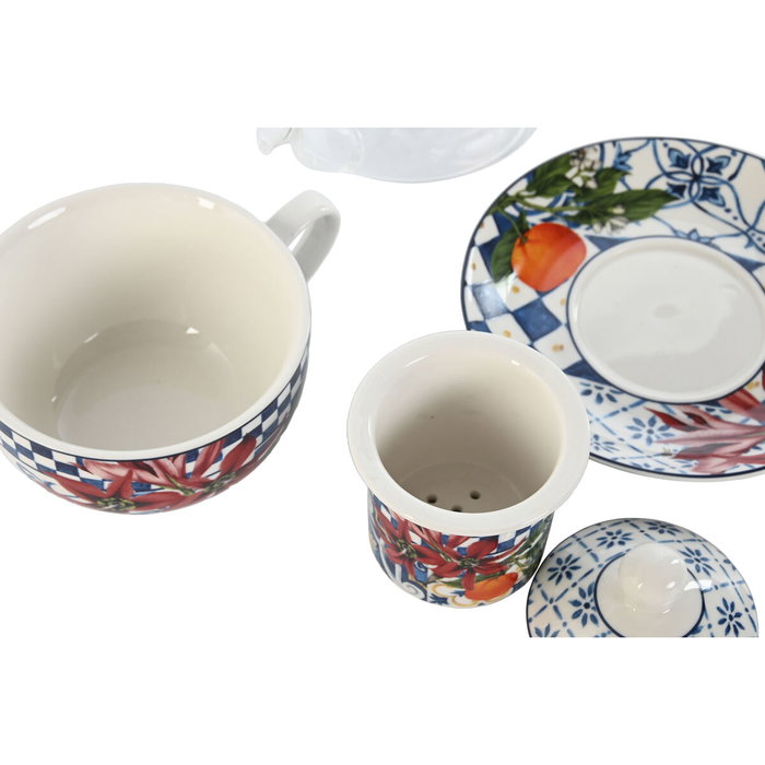 DKD Home Decor Teteras de Porcelana Azulejos 250ml, Pack de 2 unidades, Azul y Blanco