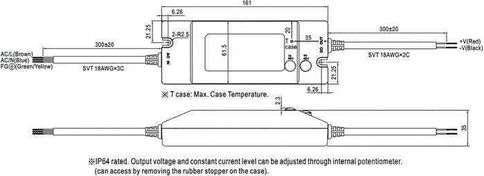 MEAN WELL HLN-40H-36A Alimentador LED de 40,3W 36VDC MEAN WELL HLN-40H-36A Alimentador LED de 40,3W 36VDC