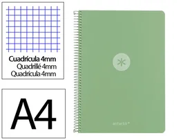 Antartik Cuaderno Espiral A4 Tapa Foam 80 Hojas 90g Cuadriculado 4mm con Margen Color Verde Matcha