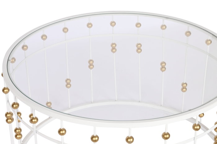 DKD Home Decor Mesa de Centro de Metal y Cristal Blanco y Dorado