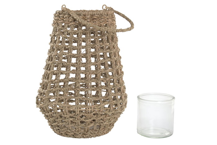 DKD Home Decor Portavela Tropical Natural Seagrass Cristal 25 x 50 x 25 cm (6 Unidades)