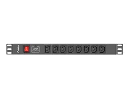 Lanberg PDU-08I-0200-C20-BK Unidad de Distribución de Energía (PDU) Rack 19" 1U, 8 Salidas C13, Entrada C20 16A 220-250V 4000W, Cable 2m, Negro