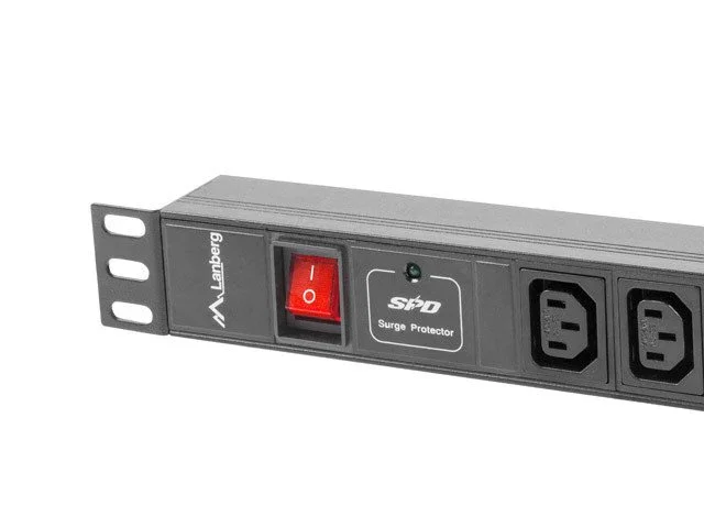 Lanberg PDU-08I-0200-C20-BK Unidad de Distribución de Energía (PDU) Rack 19" 1U, 8 Salidas C13, Entrada C20 16A 220-250V 4000W, Cable 2m, Negro
