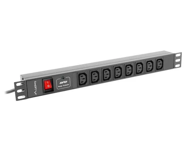 Lanberg PDU-08I-0200-C20-BK Unidad de Distribución de Energía (PDU) Rack 19" 1U, 8 Salidas C13, Entrada C20 16A 220-250V 4000W, Cable 2m, Negro