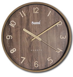 SAMI Reloj de Pared Decorativo Redondo, 30 cm, Madera Oscuro