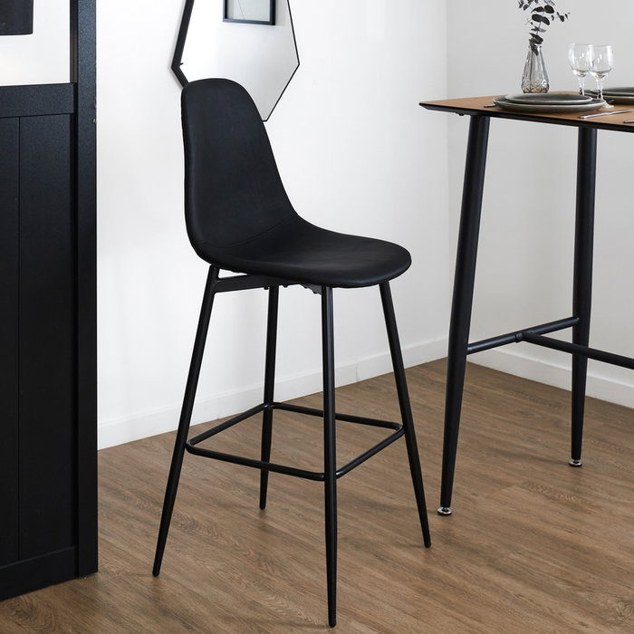 Home Deco Factory Taburete Bar Negro Industriel Madera Contrachapada PU Hierro 110 kg
