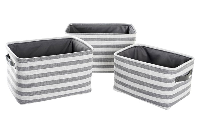 DKD Home Decor Set de 3 Cestas de Algodón con Rayas Gris y Blanco