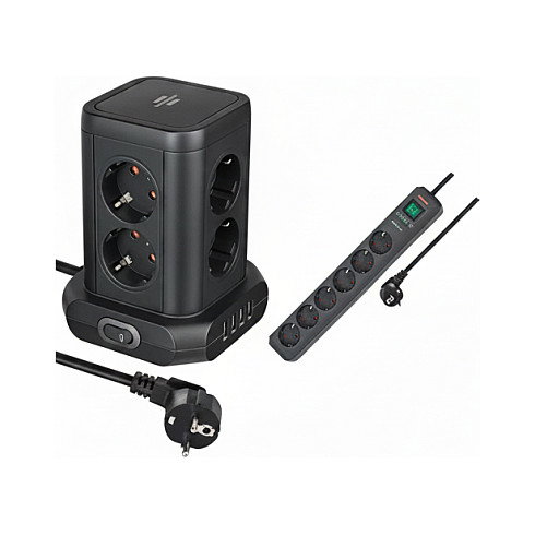 Brennenstuhl Torre de enchufes 8 salidas con 2xUSB A y 1xUSB C, negro Brennenstuhl Torre de enchufes 8 salidas con 2xUSB A y 1xUSB C, negro