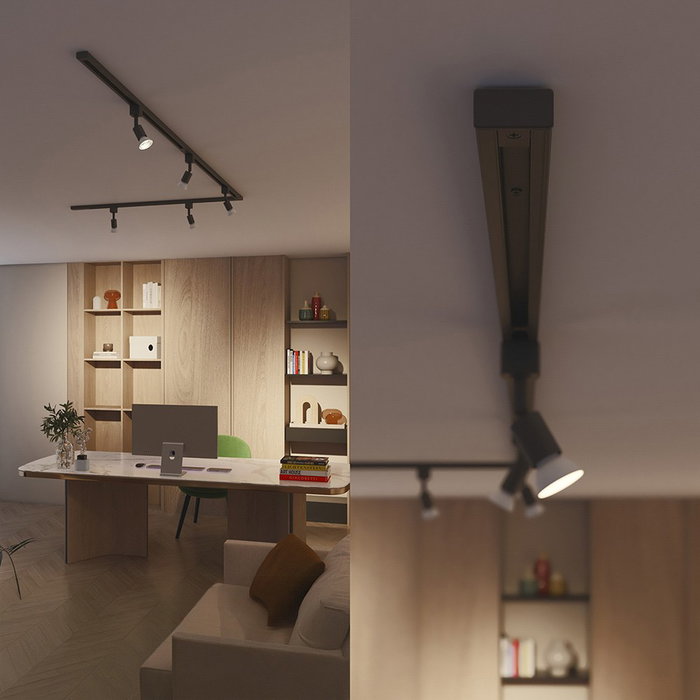 Philips Easylink Conector en L Antihorario, Negro, para Sistema de Iluminación, 1800W, 220-240V, Carril en H, Dimensiones 107x17x107mm