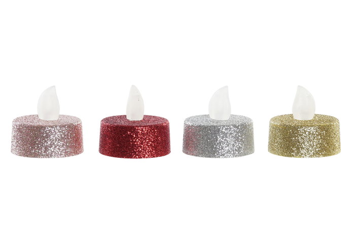 DKD Home Decor Set de 4 Velas LED con Purpurina en Colores Surtidos