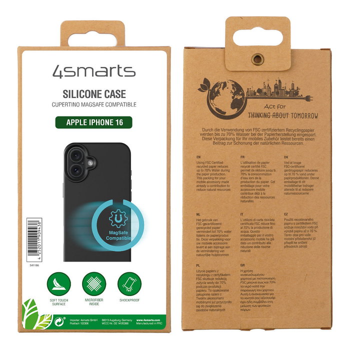4smarts Funda de Silicona Negra para Apple iPhone 16 (6.1") Compatible con MagSafe, Referencia 541186 4smarts Funda de Silicona Negra para Apple iPhone 16 (6.1") Compatible con MagSafe, Referencia 541186