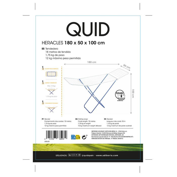 Tendedero Acero Pintado Heracles Quid 167x55x96 cm-18M (6 Unidades)