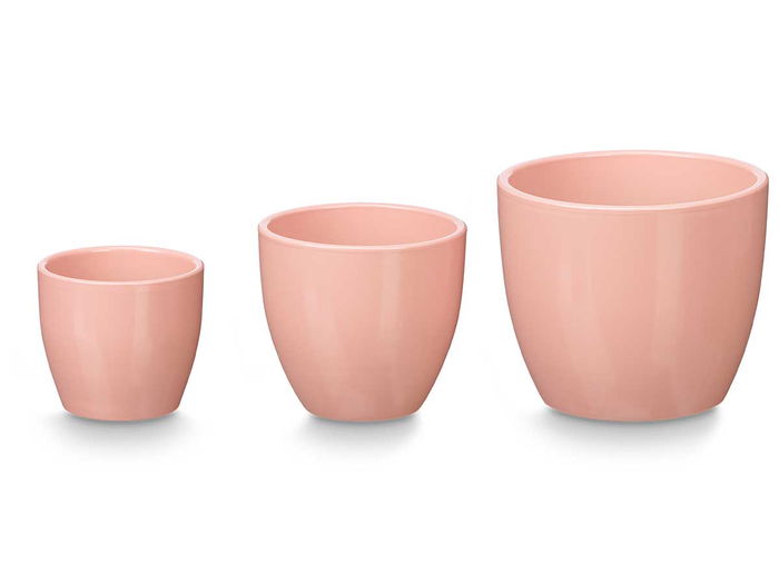 Ibergarden Set 3 Macetas Abombada 14 cm, 17 cm, 22 cm Rosa Mate