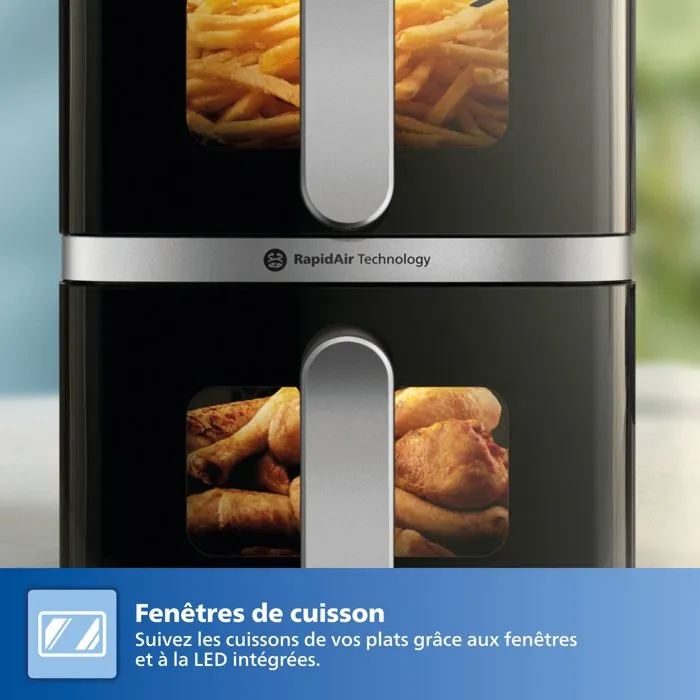 Philips Serie 4000 Freidora de Aire NA461/00 Airfryer Vertical Duo, 10 L Doble Depósito, 2750 W, Negro