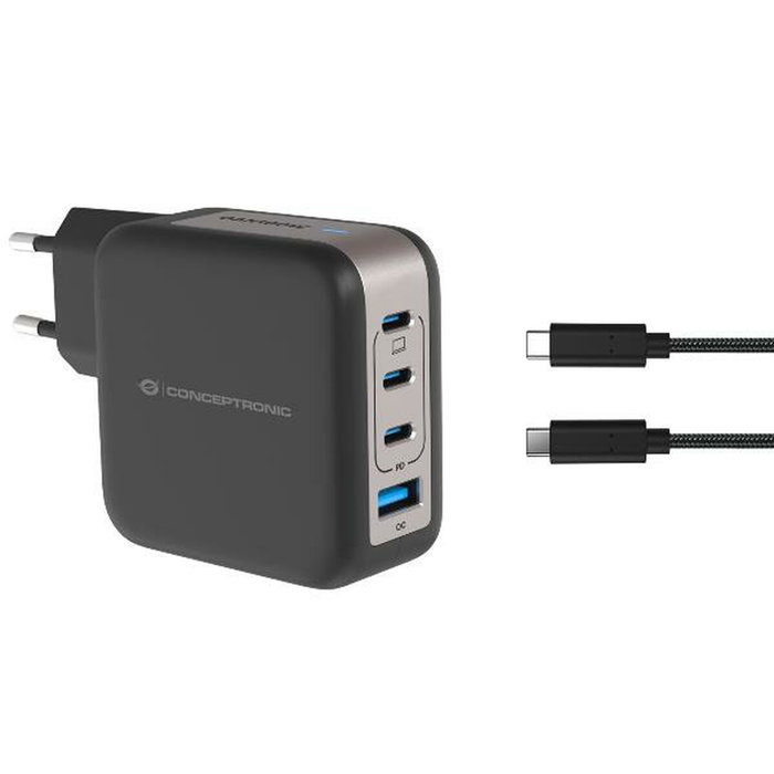 Conceptronic ALTHEA18B Cargador GaN 100W 4 Puertos (3x USB-C, 1x USB-A) Negro Conceptronic ALTHEA18B Cargador GaN 100W 4 Puertos (3x USB-C, 1x USB-A) Negro