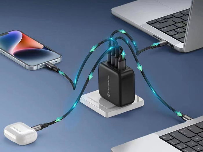 Conceptronic ALTHEA18B Cargador de Pared 100W, 4 Puertos (3x USB-C PD, 1x USB-A QC 3.0) Negro