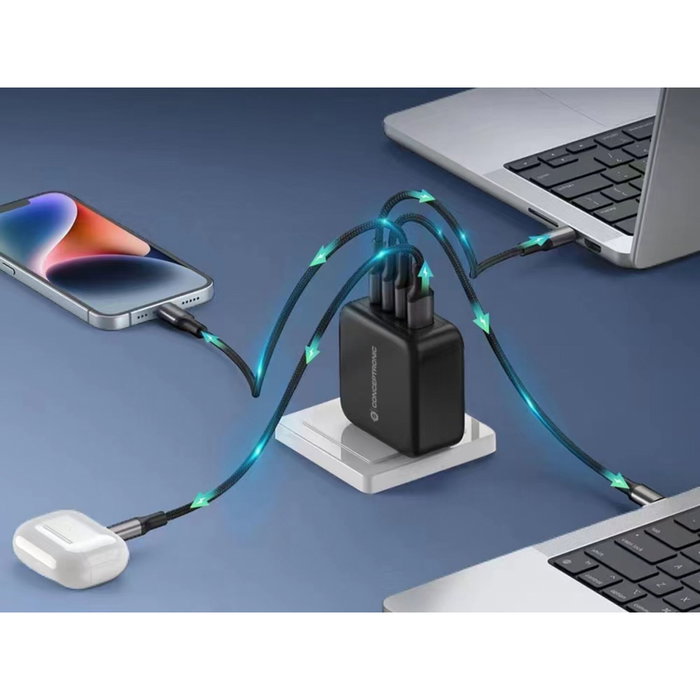 Conceptronic ALTHEA18B Cargador GaN 100W 4 Puertos (3x USB-C, 1x USB-A) Negro Conceptronic ALTHEA18B Cargador GaN 100W 4 Puertos (3x USB-C, 1x USB-A) Negro