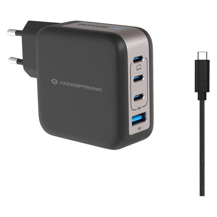 Conceptronic ALTHEA18B Cargador GaN 100W 4 Puertos (3x USB-C, 1x USB-A) Negro Conceptronic ALTHEA18B Cargador GaN 100W 4 Puertos (3x USB-C, 1x USB-A) Negro