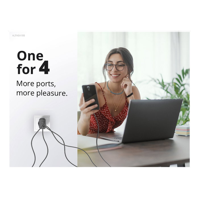 Conceptronic ALTHEA18B Cargador GaN 100W 4 Puertos (3x USB-C, 1x USB-A) Negro Conceptronic ALTHEA18B Cargador GaN 100W 4 Puertos (3x USB-C, 1x USB-A) Negro