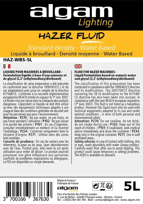 Algamlight Líquido de Niebla Densidad Media a Base de Agua - 5Lts Algamlight Líquido de Niebla Densidad Media a Base de Agua - 5Lts